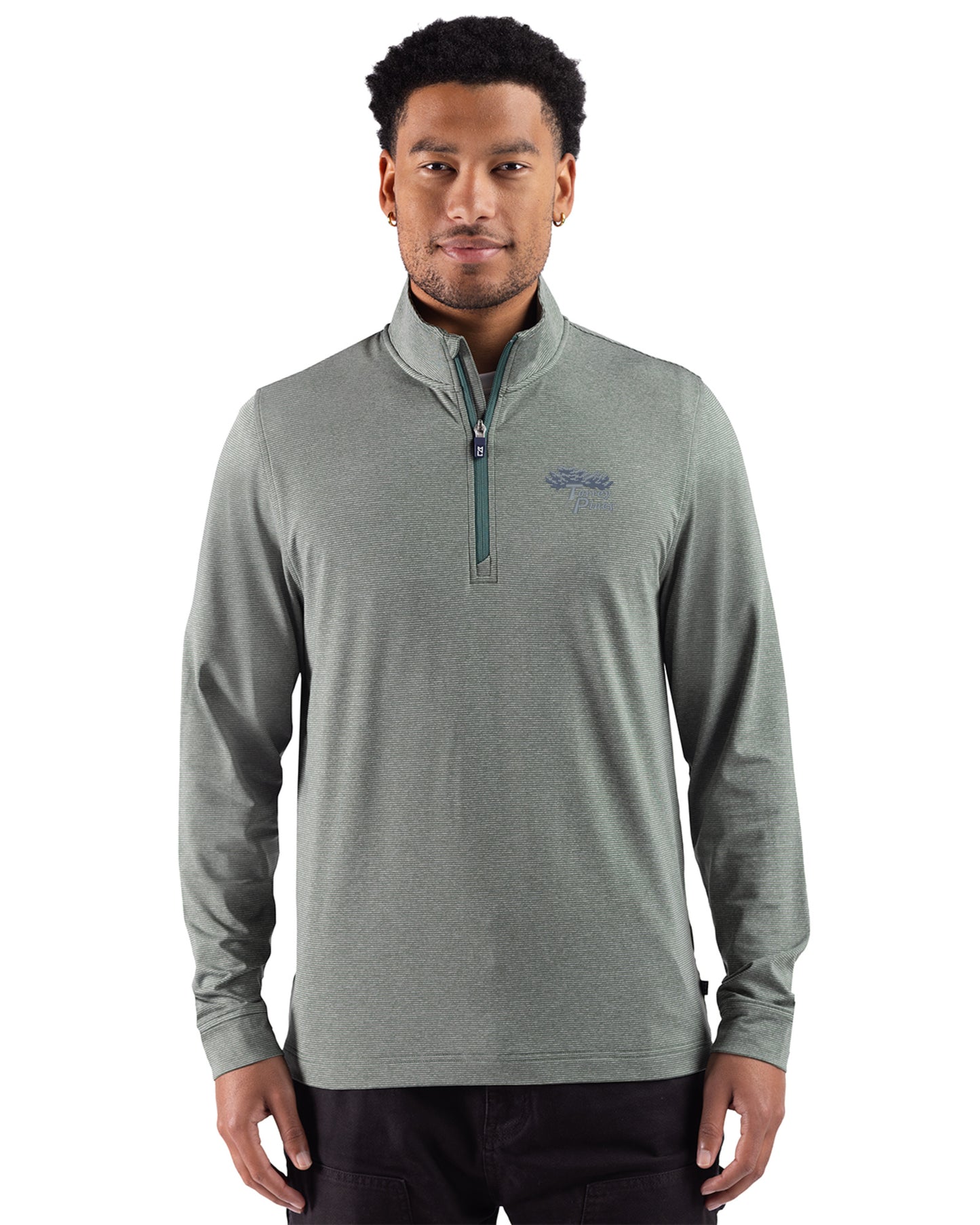 Torrey Pines Cutter & Buck Adapt Recycled Soft Knit Stripe Mens Quarter Zip Pullover