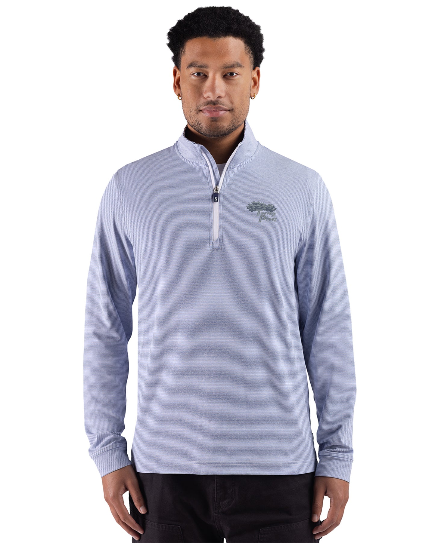 Torrey Pines Cutter & Buck Adapt Recycled Soft Knit Stripe Mens Quarter Zip Pullover