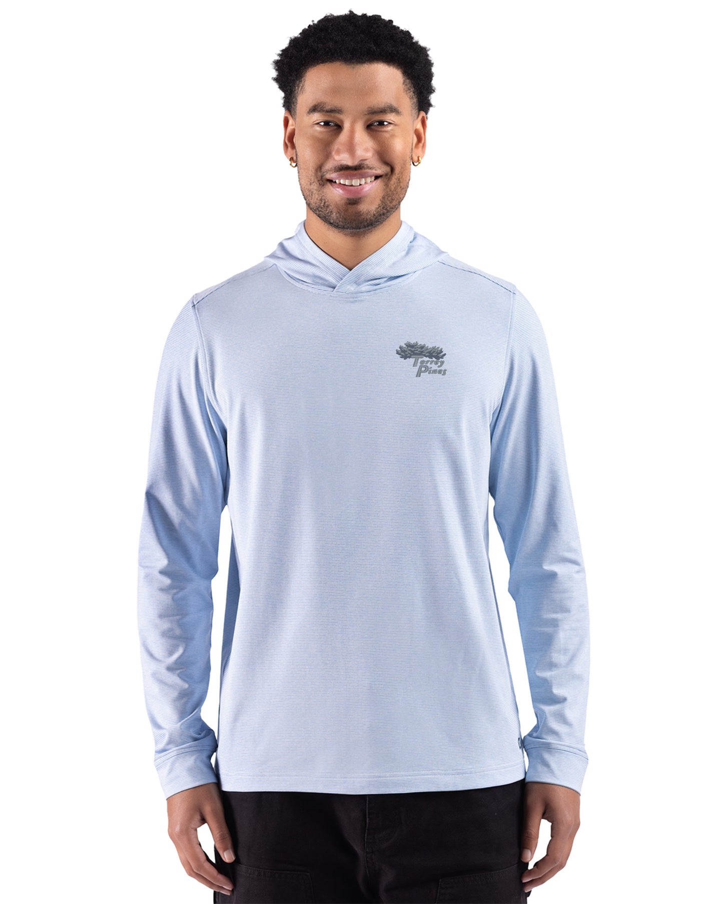Torrey Pines Cutter & Buck Adapt Recycled Soft Knit Stripe Mens Hooded Pullover