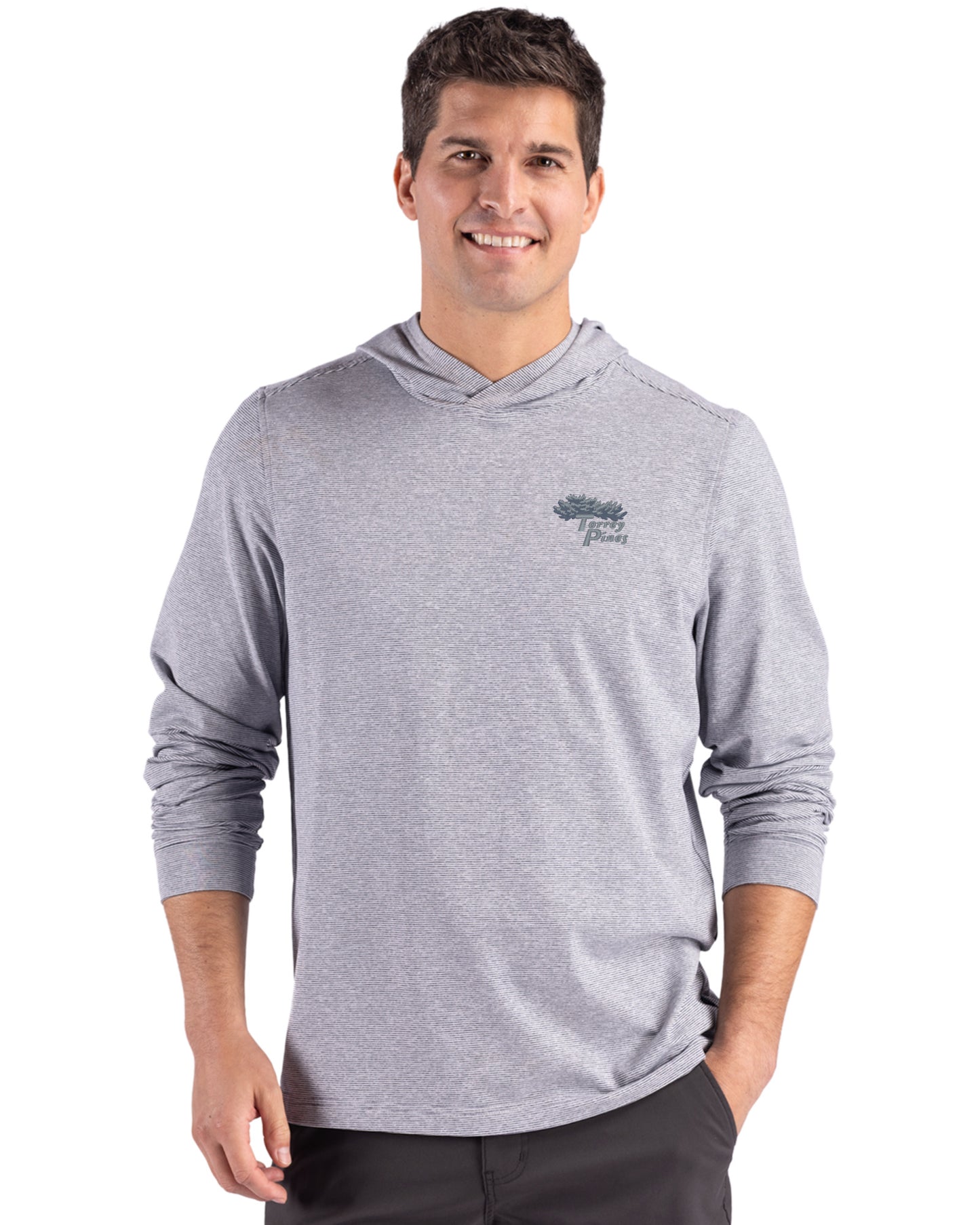Torrey Pines Cutter & Buck Adapt Recycled Soft Knit Stripe Mens Hooded Pullover