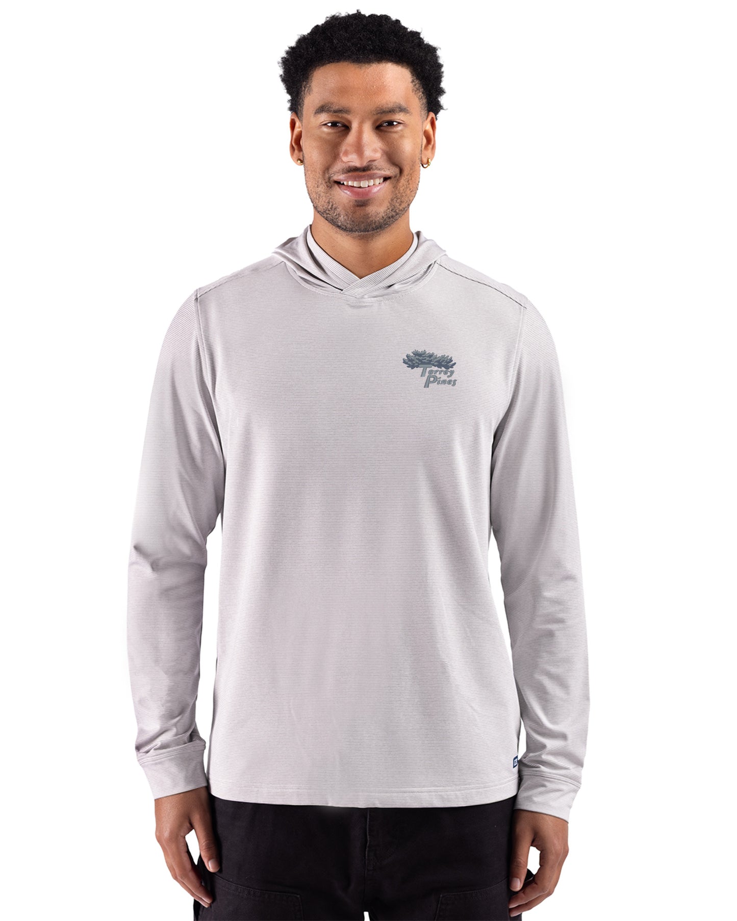 Torrey Pines Cutter & Buck Adapt Recycled Soft Knit Stripe Mens Hooded Pullover