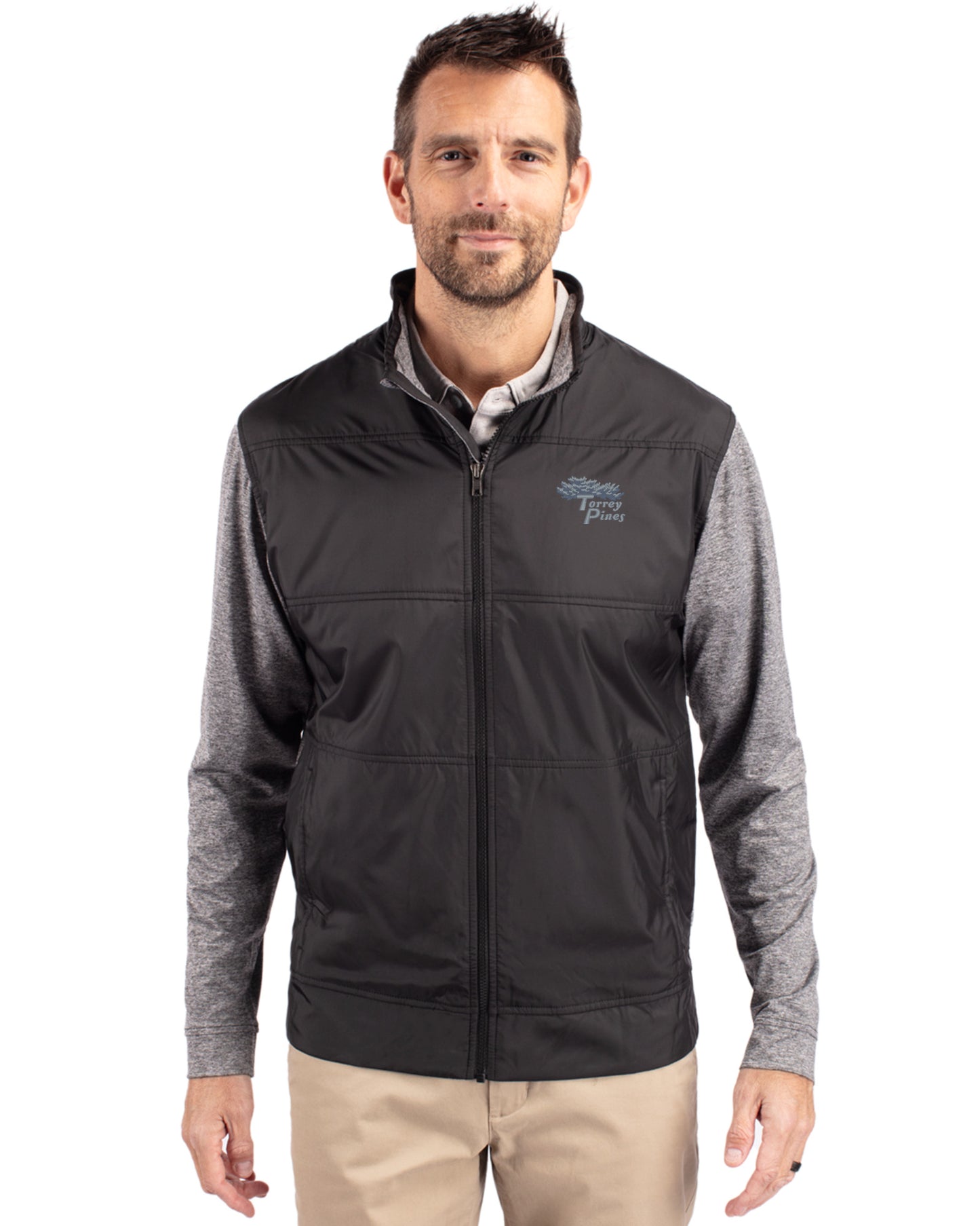 Torrey Pines Cutter & Buck Stealth Recycled Hybrid Quilted Mens Windbreaker Jacket