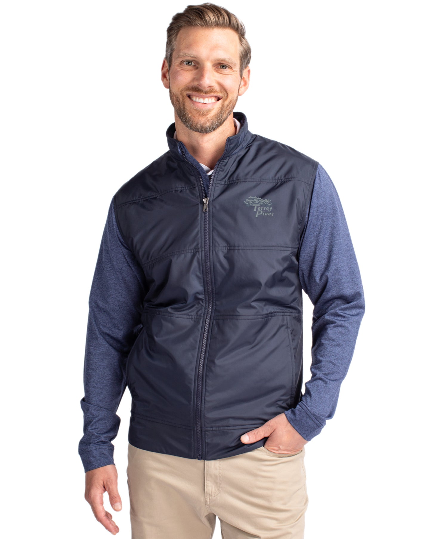Torrey Pines Cutter & Buck Stealth Recycled Hybrid Quilted Mens Windbreaker Jacket