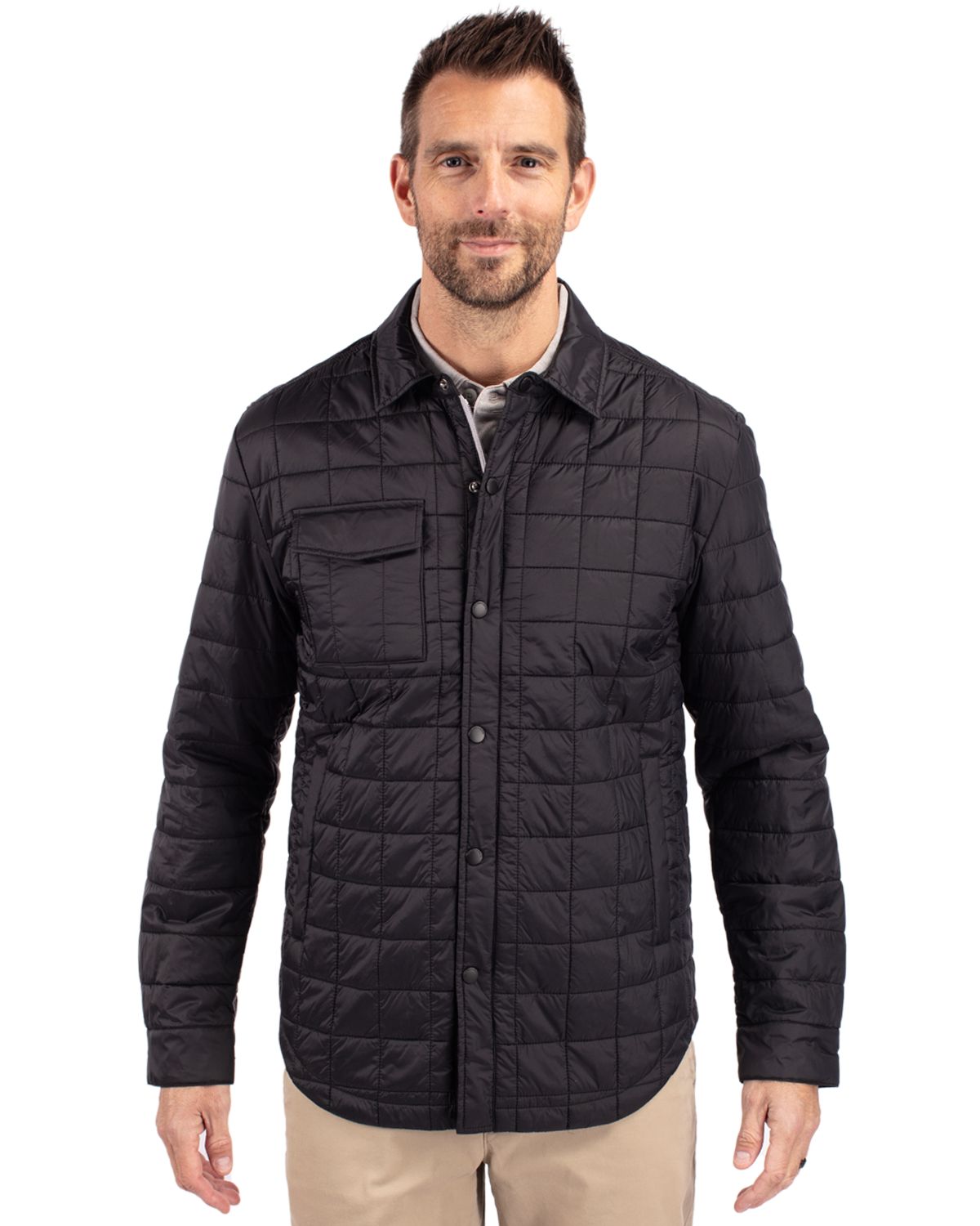 Cutter & Buck Rainier Recycled Insulated Puffer Mens Big & Tall Full Zip Shirt Jacket