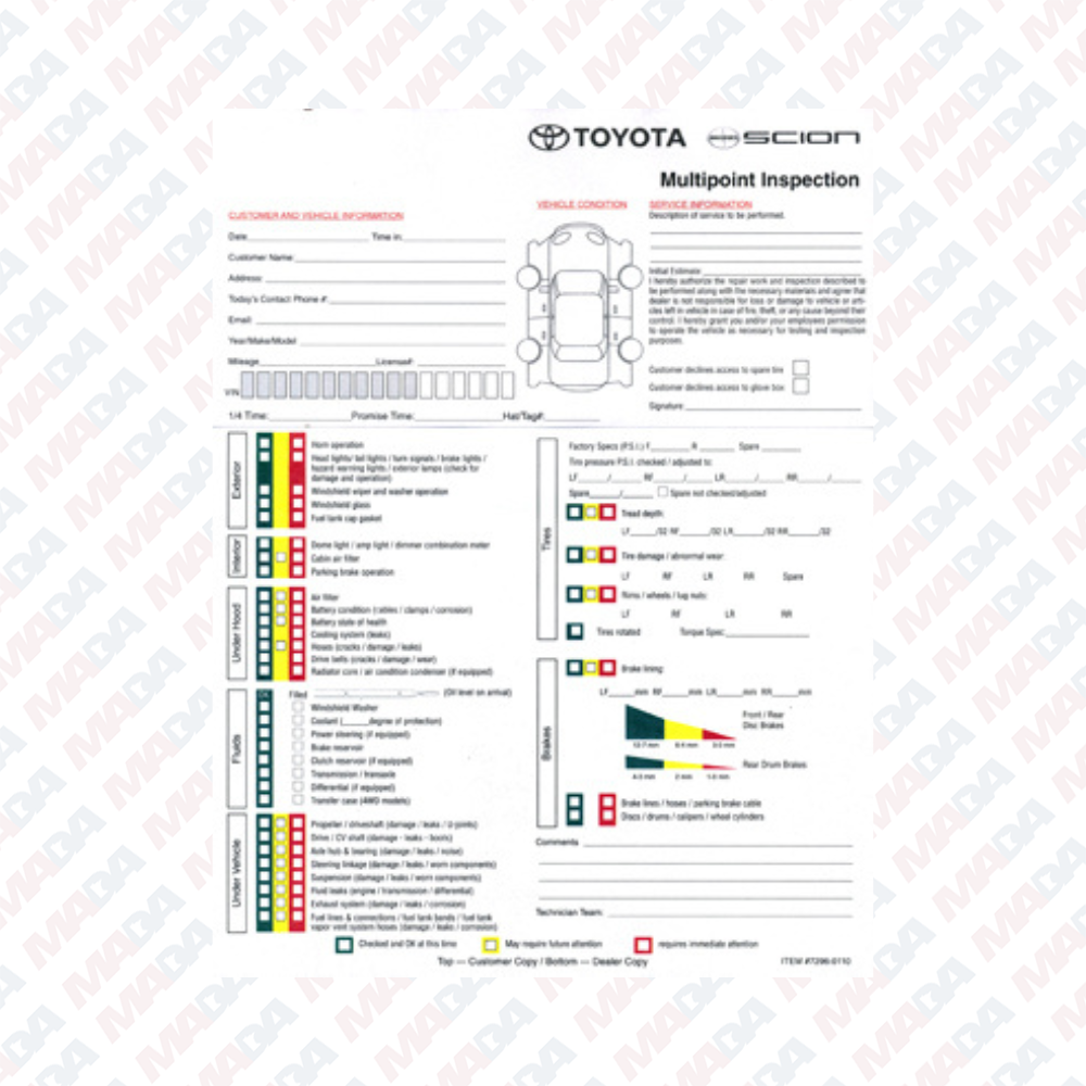 Multi-Point Inspection Form - Toyota (250 pack)