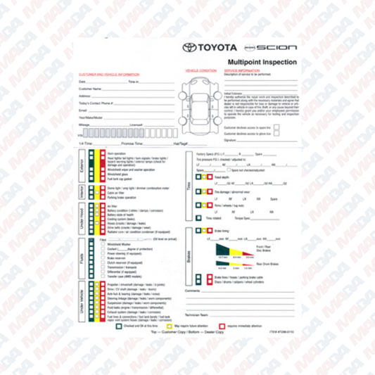 Multi-Point Inspection Form - Toyota (250 pack)