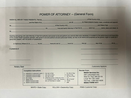 * Power Of Attorney Form (100 Pack)