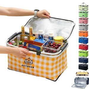 Aluminum Foil Foldable Insulated Picnic Basket with Metal Handle and Reinforced Base