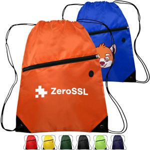 Drawstring Sports Bag with Front Zipper Pocket & Earphone Slot 13.5" x 18 "