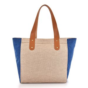 Leather Handle Jute Tote w/Contrasting Side Gussets (21.25"x13.4"x7")