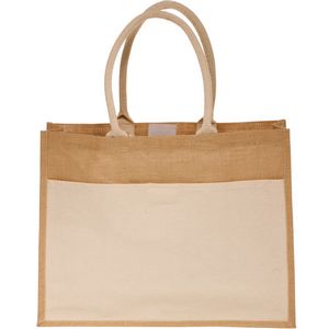 Large Grocery Jute Tote Bags w/ Front Pocket & Gusset (17" x 13" x 6")