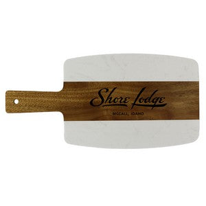 7.5" x 15" Natural Acacia Wood & White Marble Cutting Board