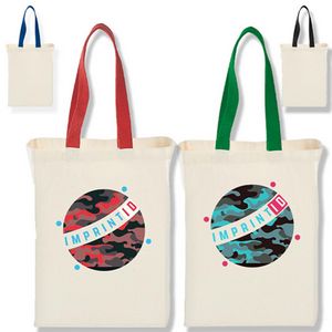 7 Oz. Grocery Cotton Canvas Tote Bag W/ Gusset & Colored Handles (10" X 14" X 5")