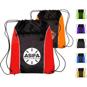 Two Tone Front Pocket w/ Earphone Outlet Drawstring Backpacks