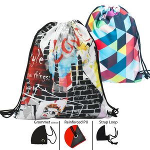 Premium 210D Polyester Sublimated Drawstring Cinch Up Backpack (15" x 18")