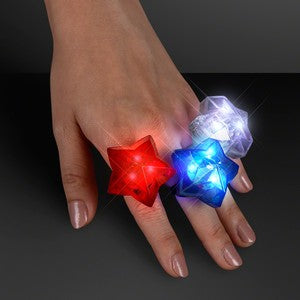 Hand Model displaying Red, White & Blue LED Star Bling Rings