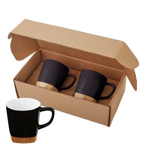 11 Oz. Ceramic Mugs w/Removable Bamboo Coaster Gift Set