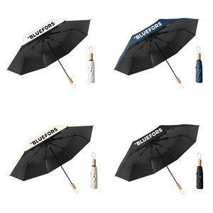 Solid Wood Handle Manual Folding Umbrella