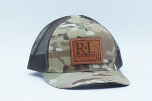 Richardson 862 Multicam Trucker Hat with No Crown Button with Leather Patch