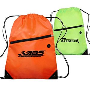 Drawstring Sports Bag with Front Zipper Pocket & Earphone Slot 13.5" x 18 "