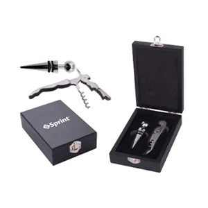 WineVault Veneto Wine Gift Set with Wine Opener, Stopper and Black Wooden Case
