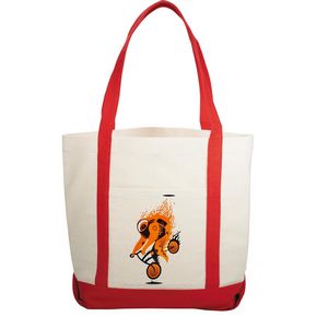 10 Oz. Cotton Canvas Boat Tote Bags Front Pocket, Color Contrasting Handle W/ Gusset (12"x14"x5")