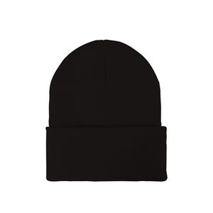 Knit Beanie w/ PU Leather Patch
