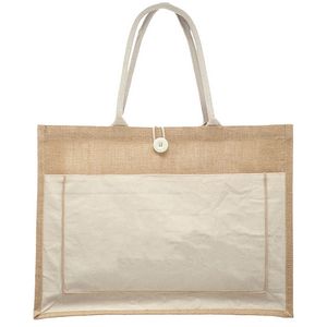 Cotton Stylish Shopping Pocket Jute Tote Bag W/ Gusset (17" x 13" x 5")