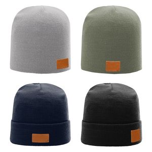 Full-Grain Leather Patches Beanie | Choose Patch Shape | Choose Color | Richardson R15 or R18