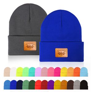 Knit Beanie w/ PU Leather Patch