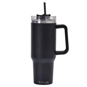 Premium 40 oz TiTUS® Double Wall Stainless Steel Insulated Travel Mug with Straw & Handle