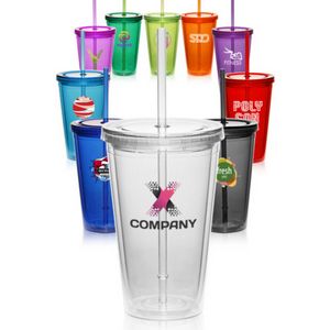 16 OZ. BPA Free Double Wall Acrylic Tumblers With Straws