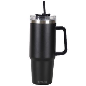 Premium 30 oz TiTUS® Double Wall Stainless Steel Insulated Travel Mug with Straw & Handle