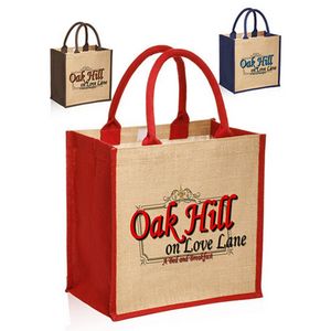 Laminated Jute Bags & Colored Sides and Handles W/ Gusset (12" x 12" x 7")