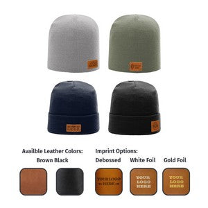 Full-Grain Leather Patches Beanie | Choose Patch Shape | Choose Color | Richardson R15 or R18