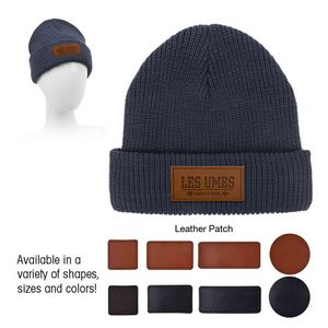 Cuffed Knit Beanie With Faux Leather Patch