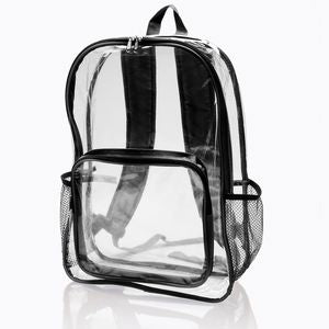 Clear Plastic Backpack w/Mesh Pocket (13"x18")