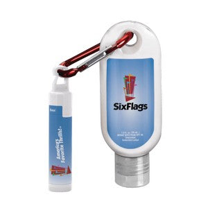 1.9 oz SPF 30 Sunscreen with Carabiner and SPF 15 Lip Balm in White Tube with Hook Cap