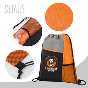 Tri Color Drawstring Backpack with Front Mesh Pocket