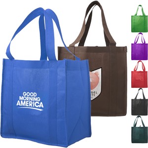 Large Gusset Square Reusable Non-Woven Grocery Tote Bag (12.6"x13"x8.75)