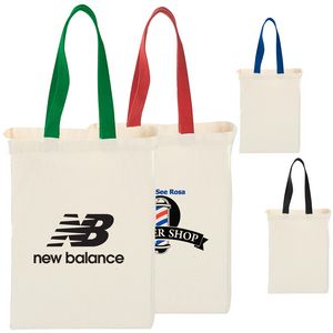 7 Oz. Grocery Cotton Canvas Tote Bag W/ Gusset & Colored Handles (10" X 14" X 5")