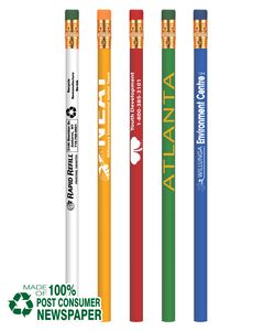 Union Printed - Made of Recycled Newspaper - Promotional Round Wooded Quality Pencil with #2 Graphit