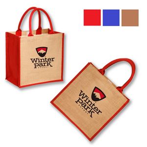 Laminated Jute Bags & Colored Sides and Handles W/ Gusset (12" x 12" x 7")