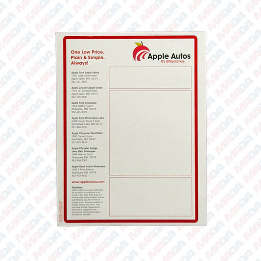 Used Car Window Sticker - Apple Auto Group (250 pack)